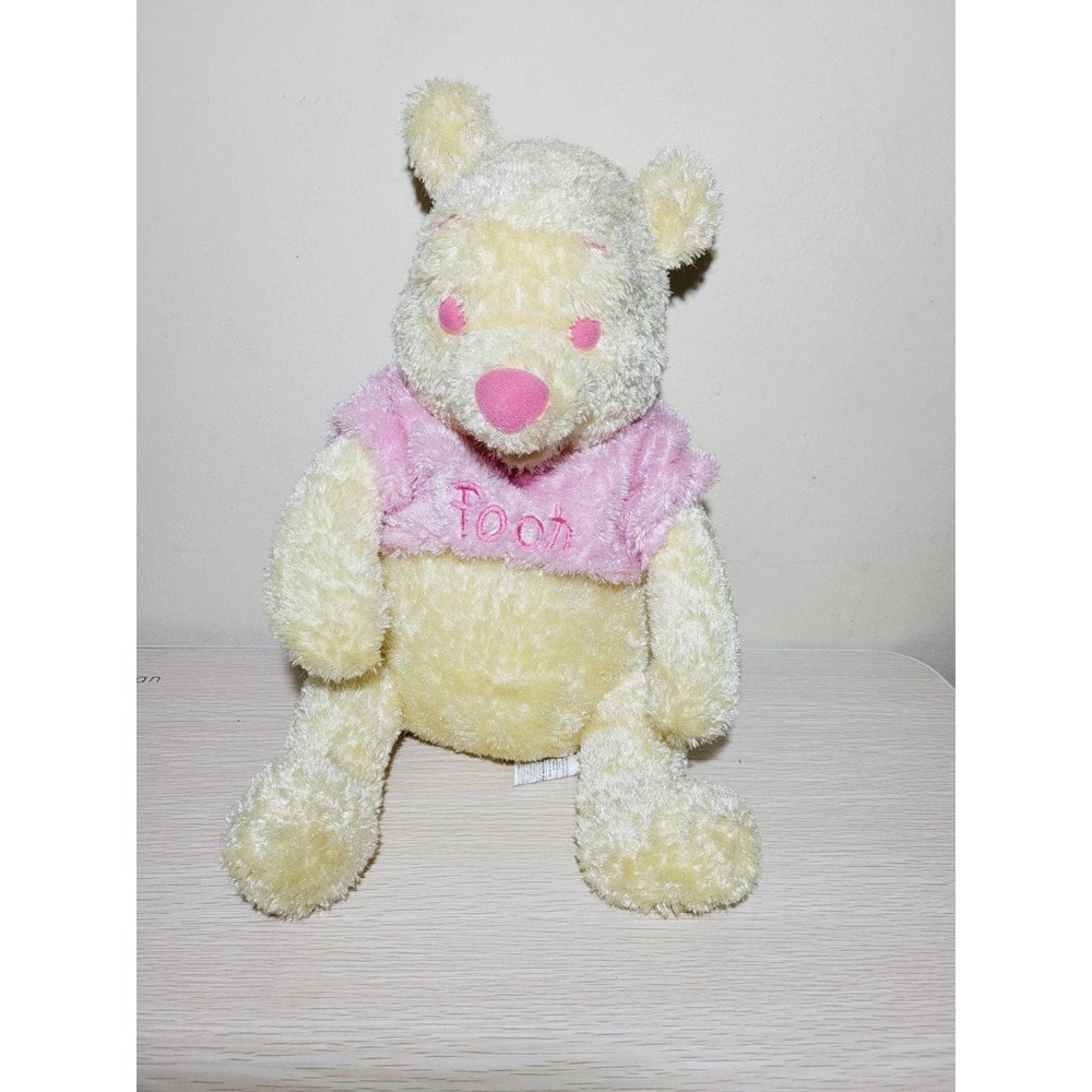 Winnie The Pooh Bear Plush Disney Store Pink Sparkly Glitter Yellow Shirt 12”